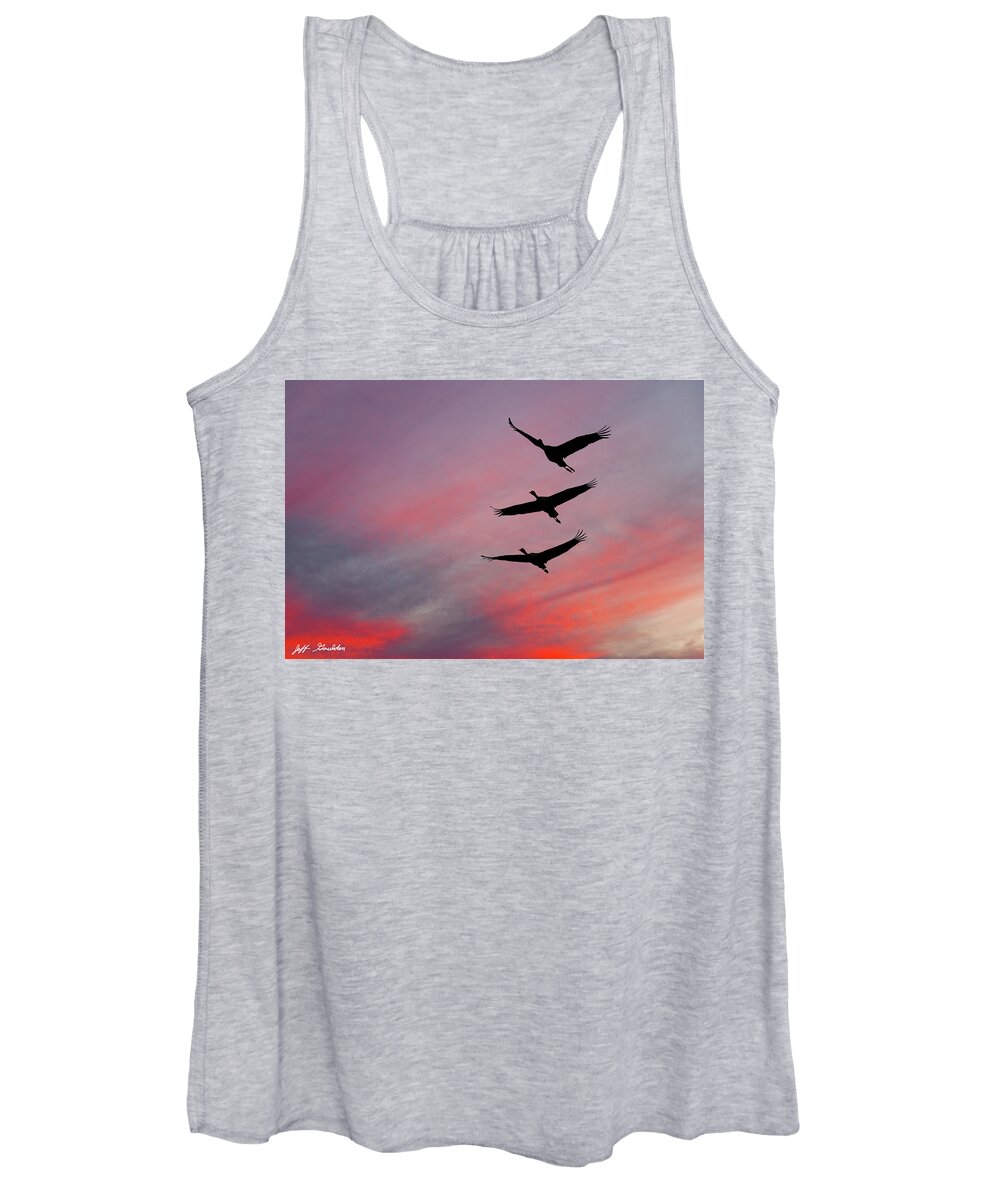 Animal Women's Tank Top featuring the photograph Sandhill Cranes at Sunset by Jeff Goulden