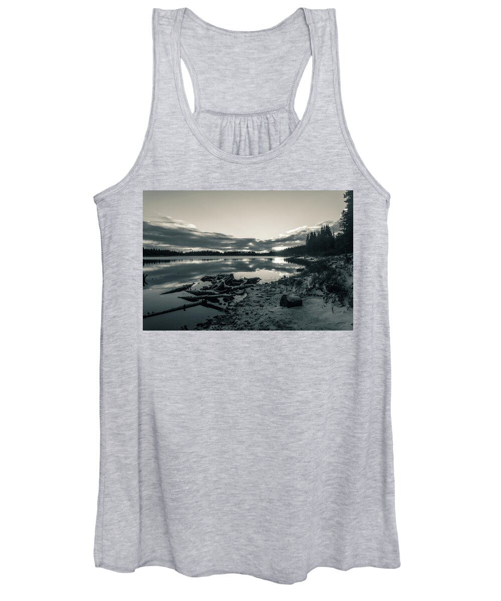 Lake Women's Tank Top featuring the photograph Silver Sunrise by Alex Lapidus