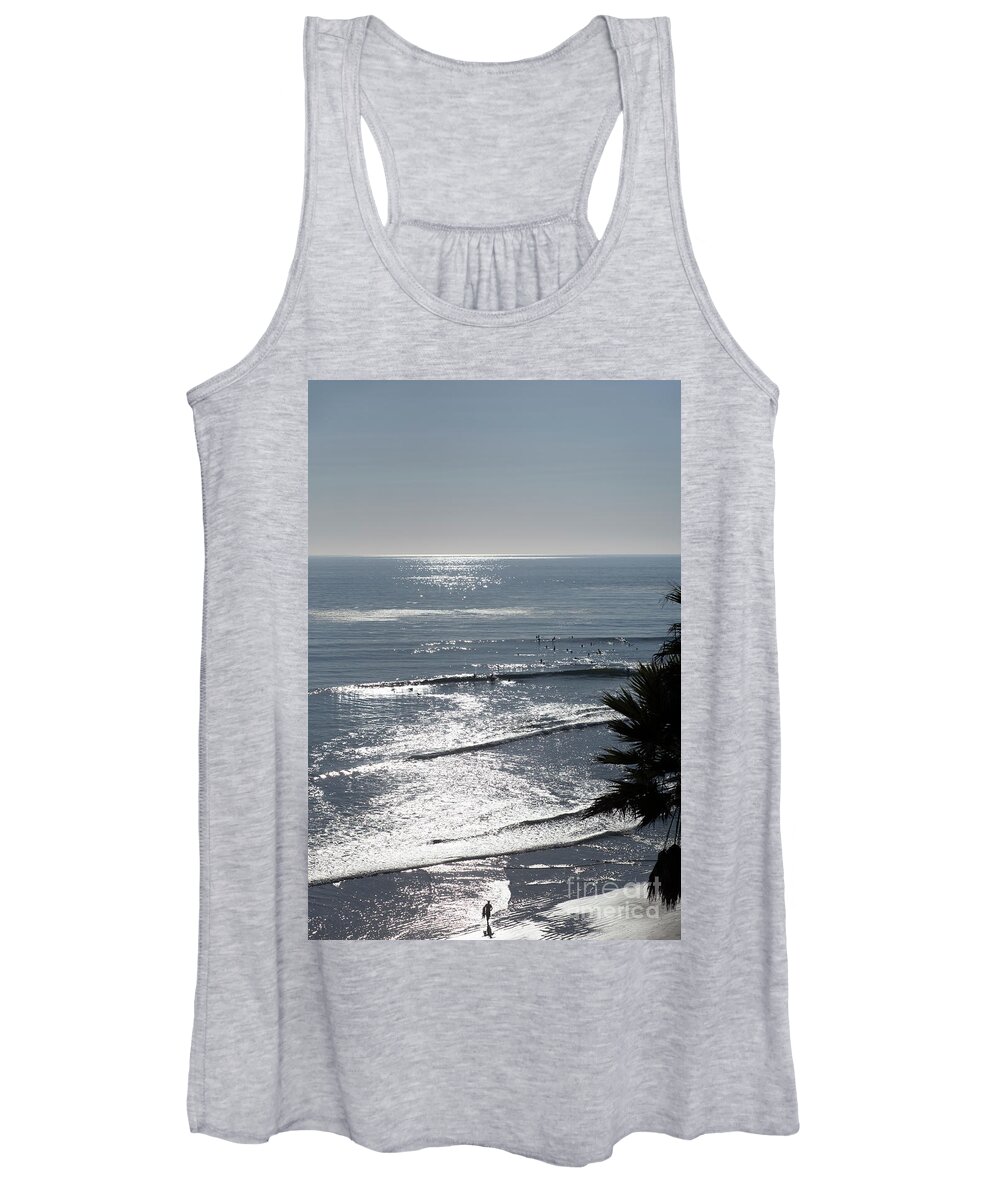 Surfer Art Women's Tank Top featuring the photograph Silver Surf at Sunset Swami's by Catherine Walters
