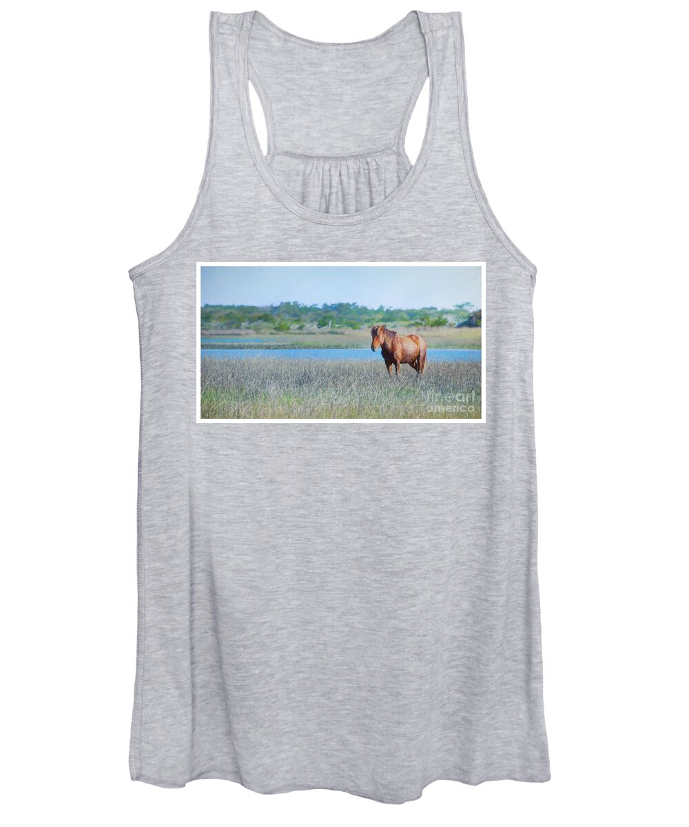 Wild Women's Tank Top featuring the photograph Wild Horse of Outerbanks photograph by JBK Photo Art