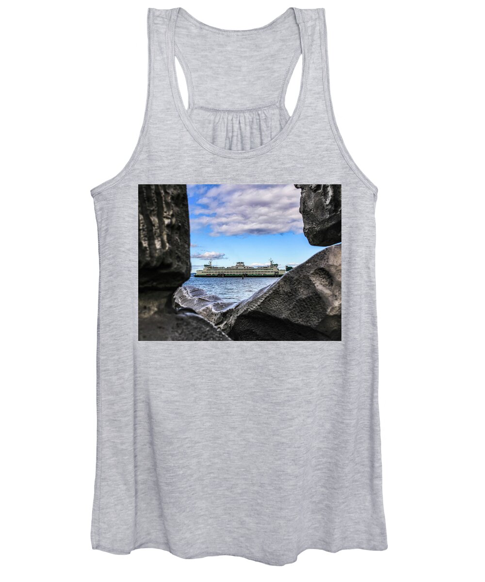 Sea Women's Tank Top featuring the photograph Statues looking at Edmonds Ferry by Anamar Pictures