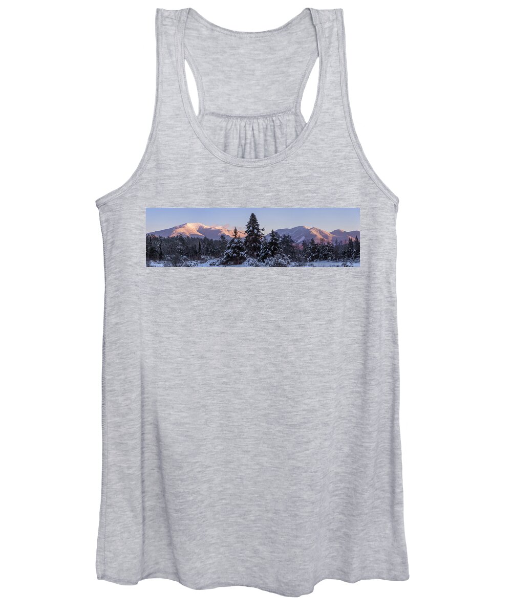 Sugar Women's Tank Top featuring the photograph Sugar Hill Winter Alpenglow Panorama by White Mountain Images