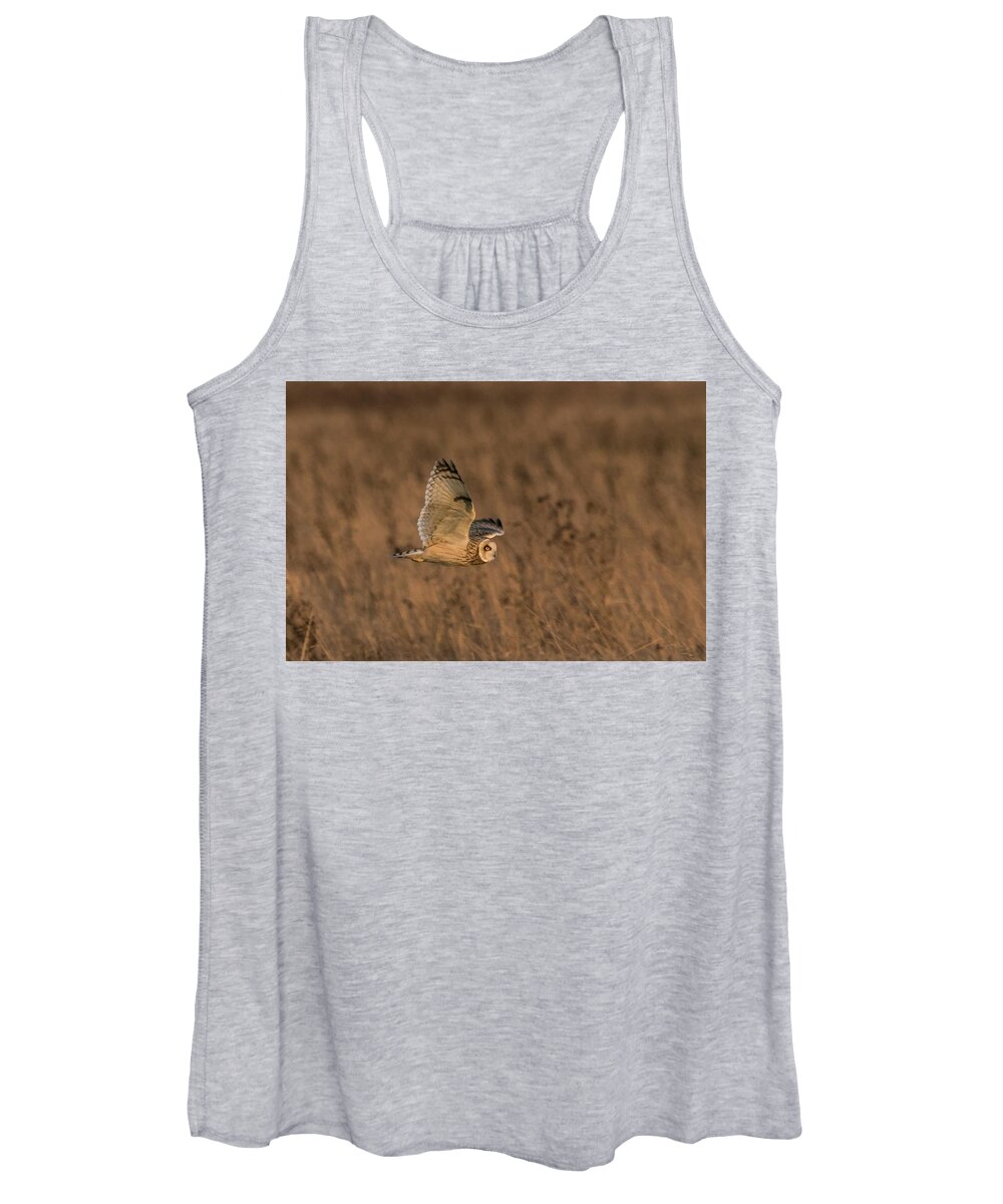 Short Eared Owl Women's Tank Top featuring the photograph Sundown Flyby by Wendy Cooper