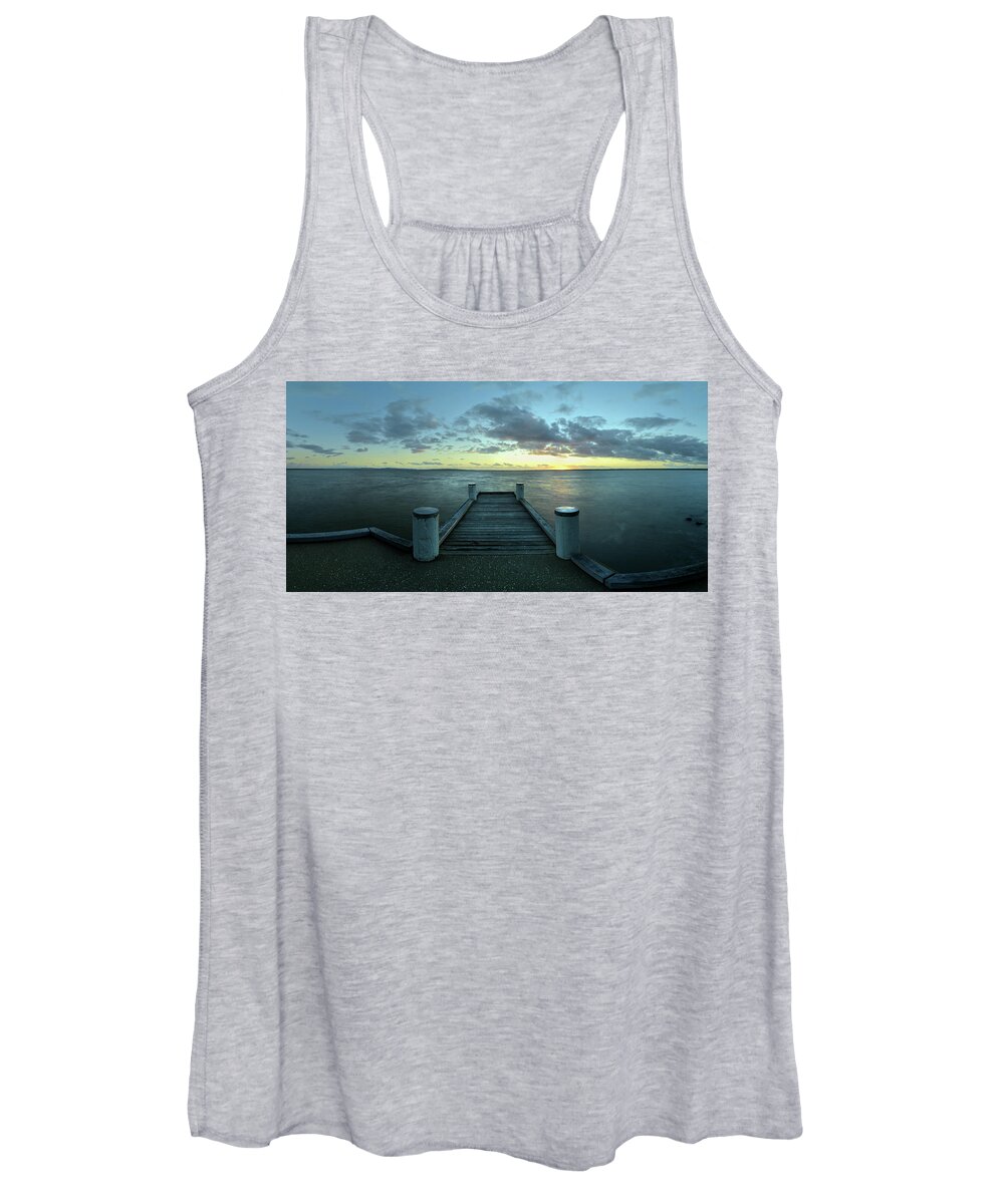 Jetty Women's Tank Top featuring the photograph Sunrise at the Jetty by Nicolas Lombard