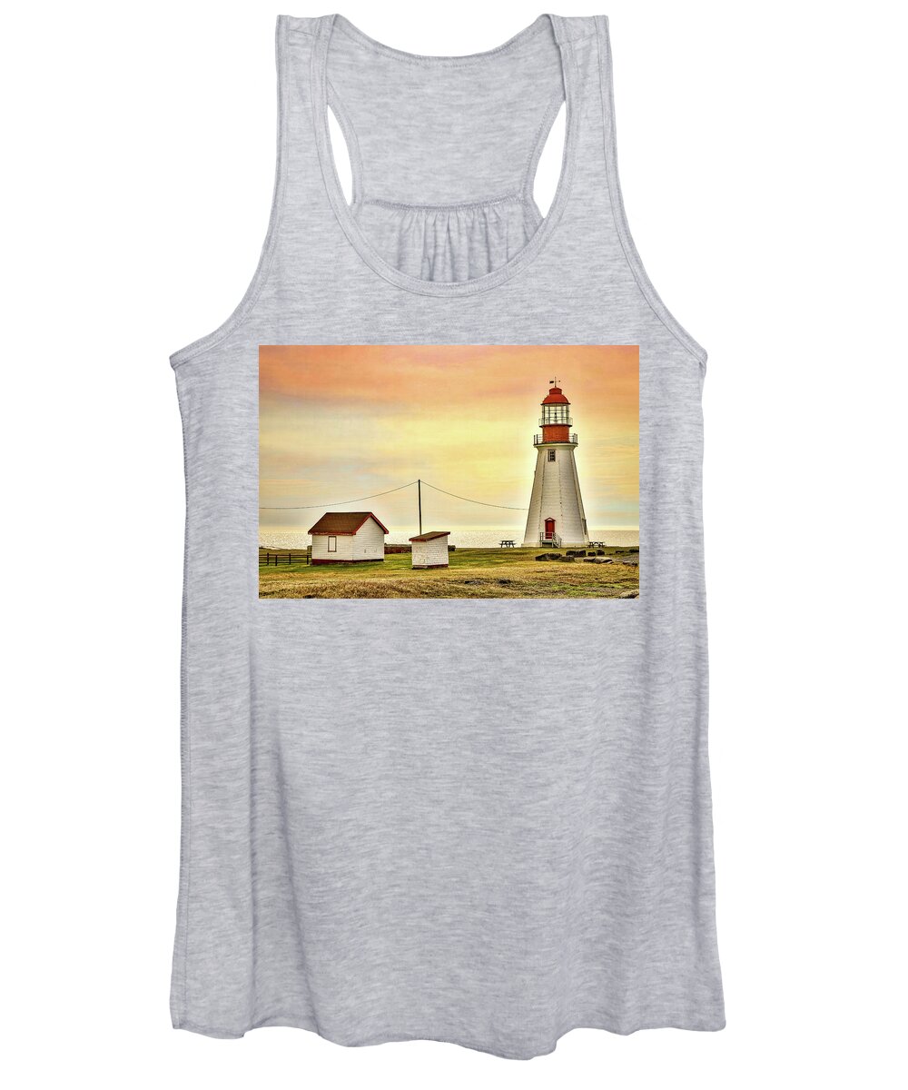  Women's Tank Top featuring the photograph Sunset at Lighthouse by Paul James Bannerman