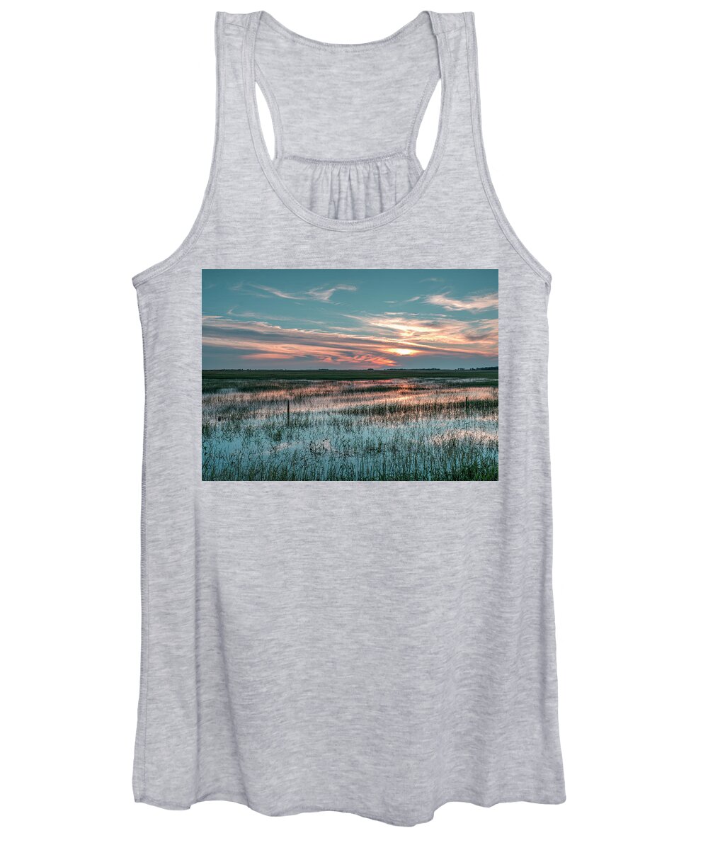 Niobrara River Women's Tank Top featuring the photograph Sunset Reflections by Laura Hedien