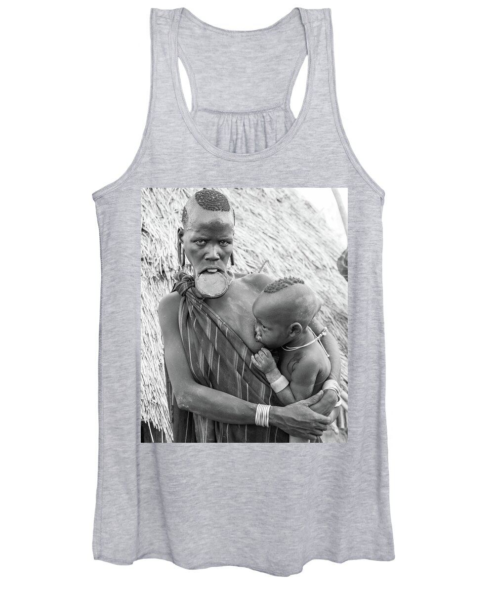 Portrait Women's Tank Top featuring the photograph Mursi Mother and child by Mache Del Campo
