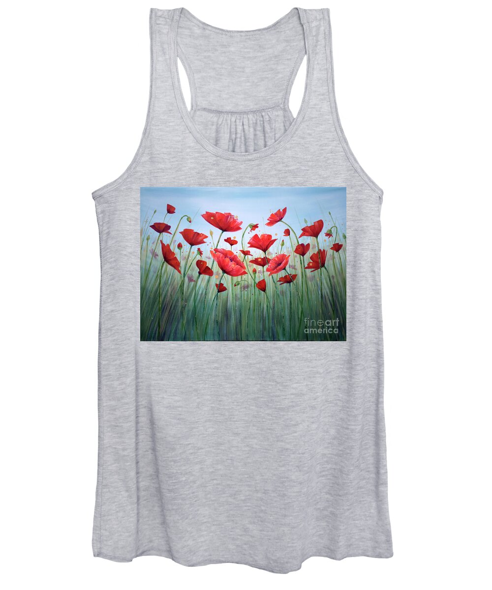 Poppies Women's Tank Top featuring the painting Surrounded by Annie Troe