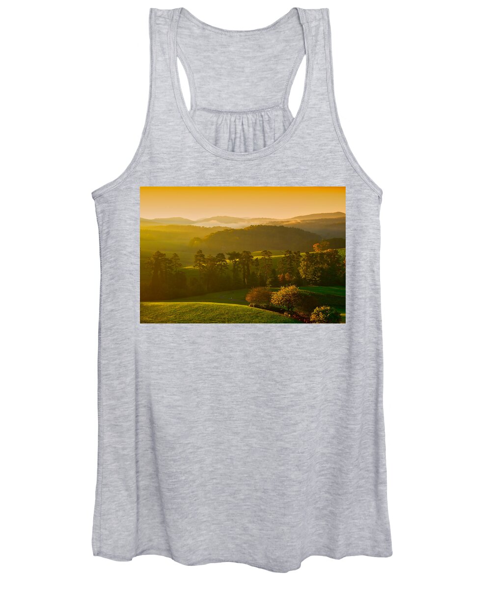 Dawn's Gentle Rays Lightly Brush The Rolling Hills Of The Asmokey Mountains Women's Tank Top featuring the photograph Smokey Mountain Sunrise by Tom Gresham