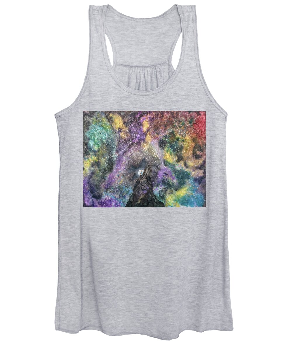 Moon Women's Tank Top featuring the painting The Boy Who Followed The Moon by Misty Morehead