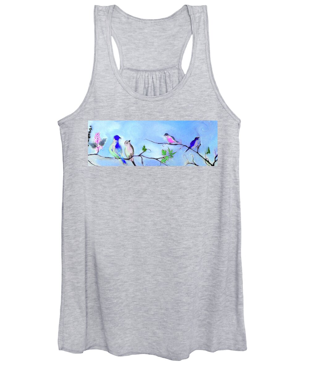 Birds Women's Tank Top featuring the digital art The Greenest Leaves Painting by Lisa Kaiser