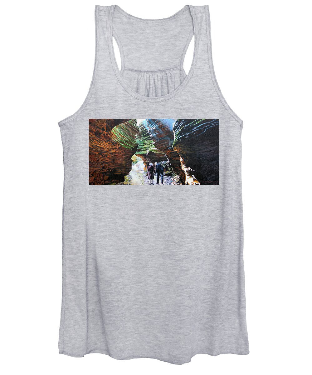 Wisconsin Dells Women's Tank Top featuring the painting The Last Mile by John Lautermilch
