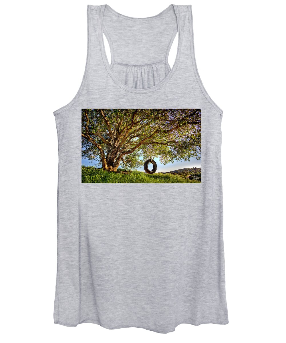 Oak Tree Women's Tank Top featuring the photograph The Old Tire Swing by Endre Balogh