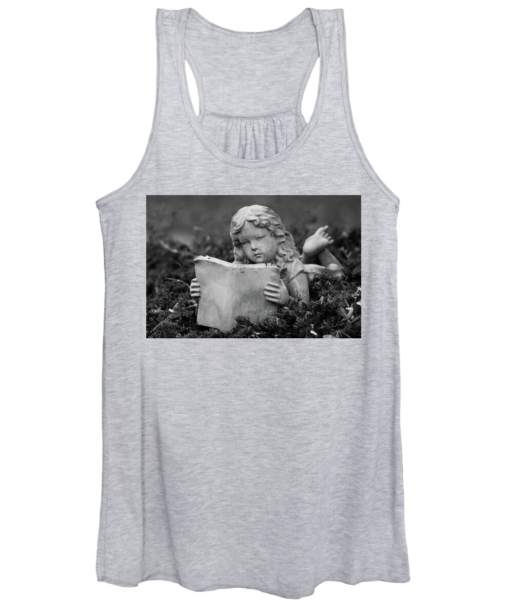 Statue Women's Tank Top featuring the photograph There's Nothing Like a Good Book by Mary Ann Artz