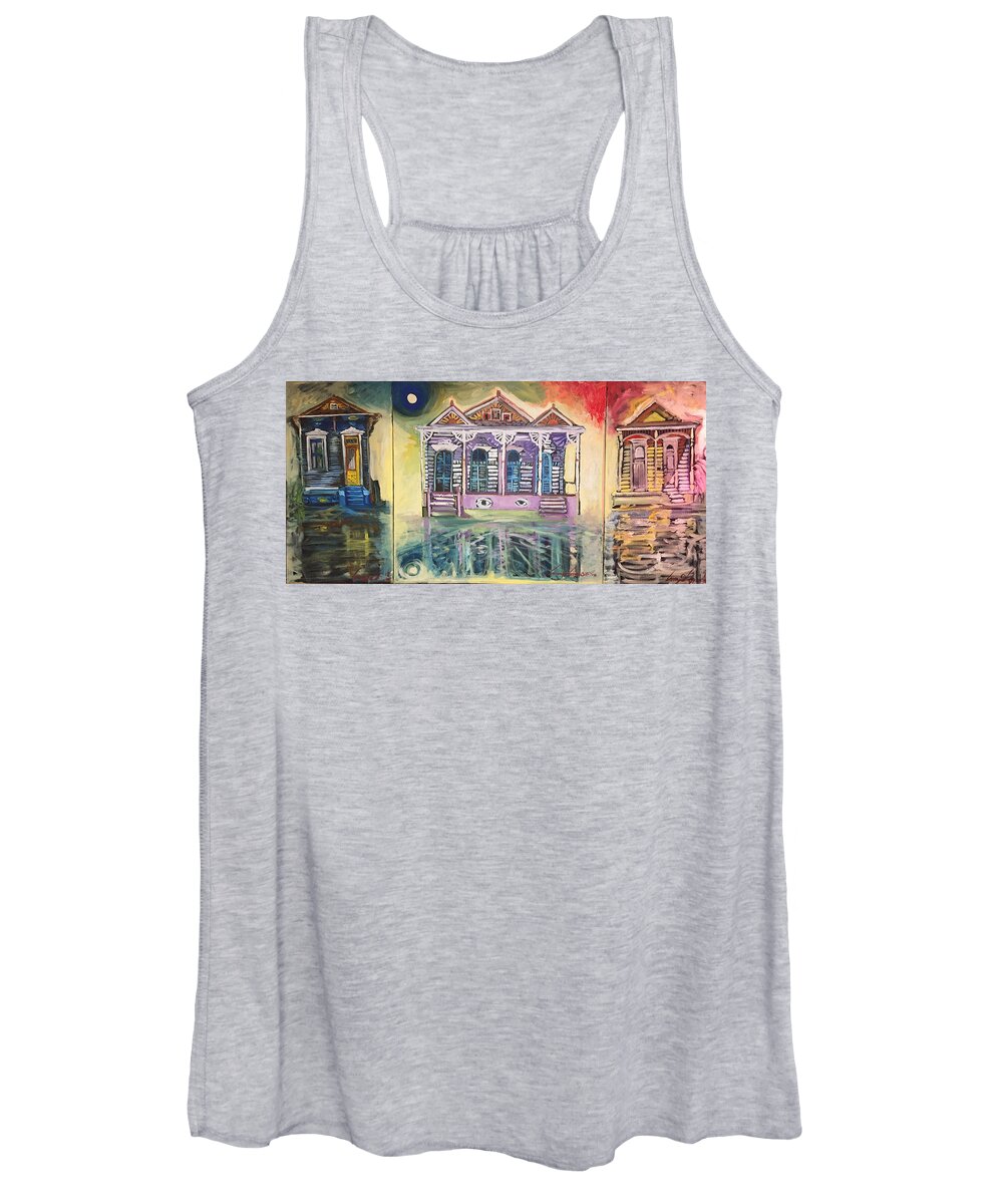 New Orleans . Women's Tank Top featuring the painting Tryptic on the Bayou New Orleans by Amzie Adams