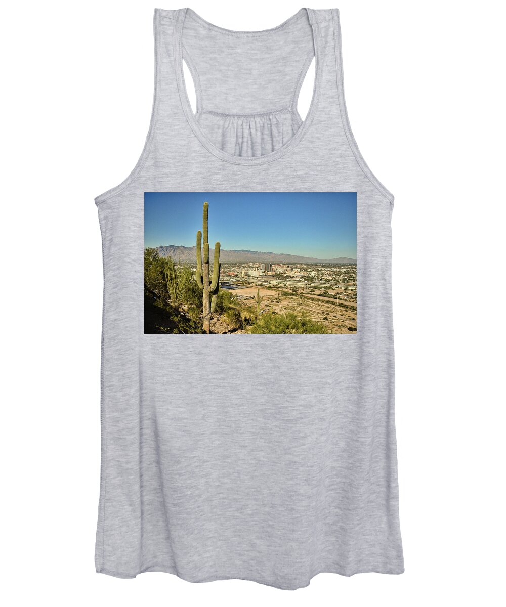 Tucson Women's Tank Top featuring the photograph Tucson Skyline and Saguaro Cactus by Chance Kafka