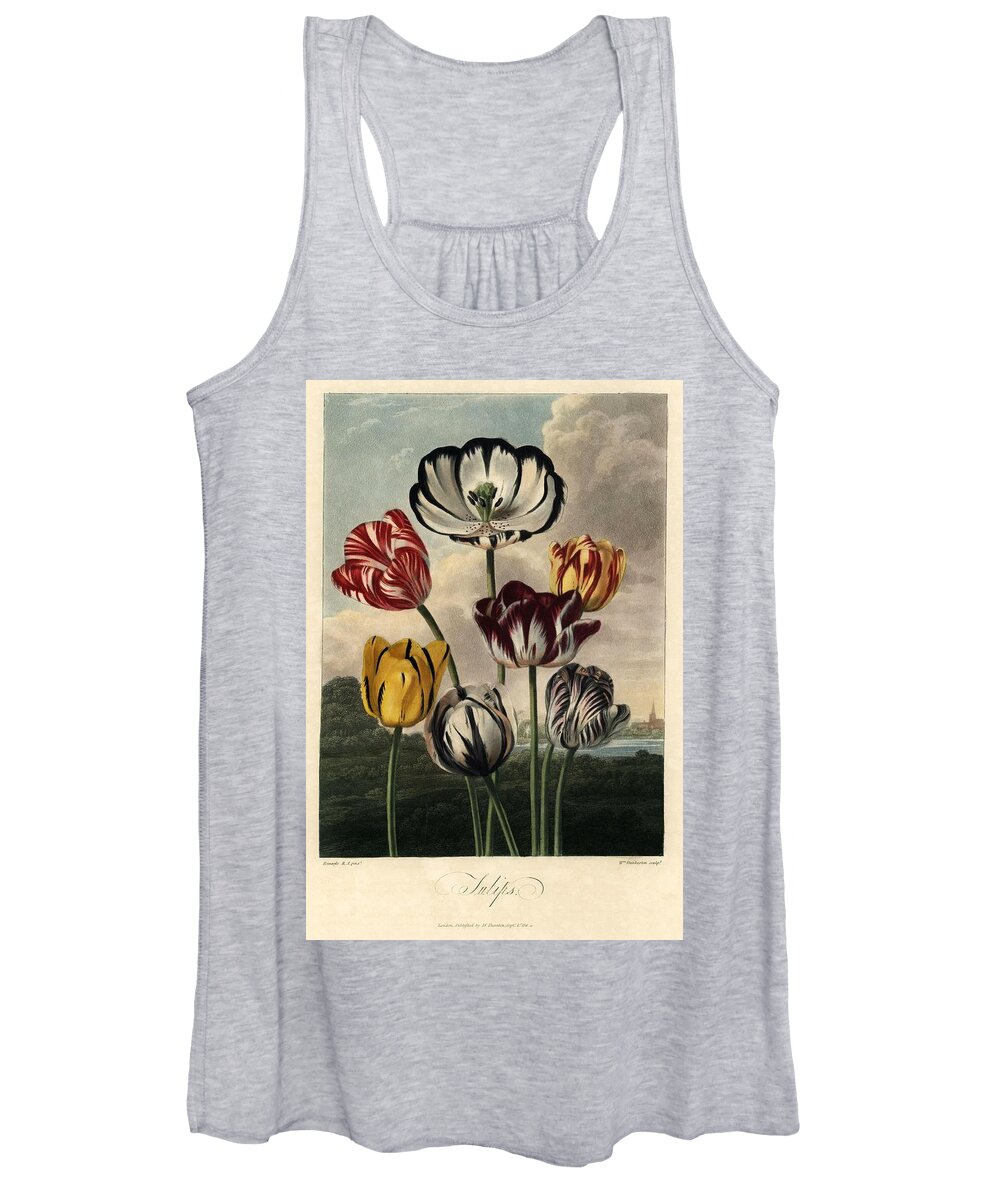 1812 Women's Tank Top featuring the painting Tulip varieties, Tulipa gesnera. Painted by Philip Reinagle 'Temple of Flora', 1812. by Album