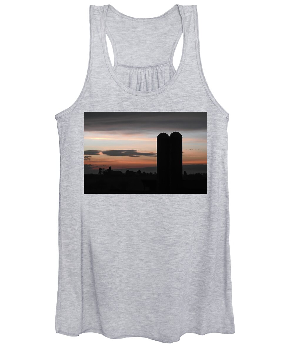 Pink Clouds Women's Tank Top featuring the photograph Twilight Silos by Tana Reiff