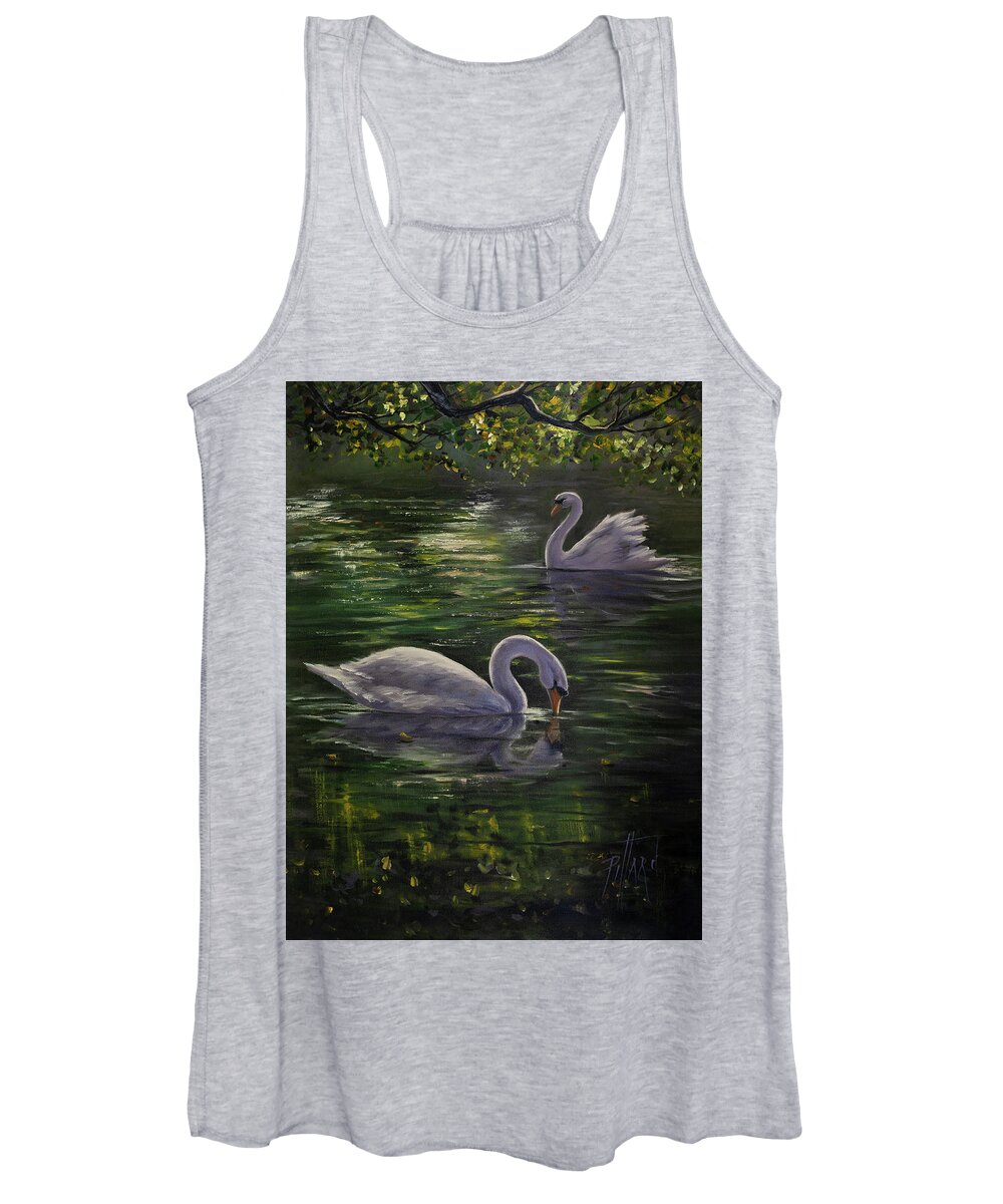 Two Swans Women's Tank Top featuring the painting Serenity Swans by Lynne Pittard