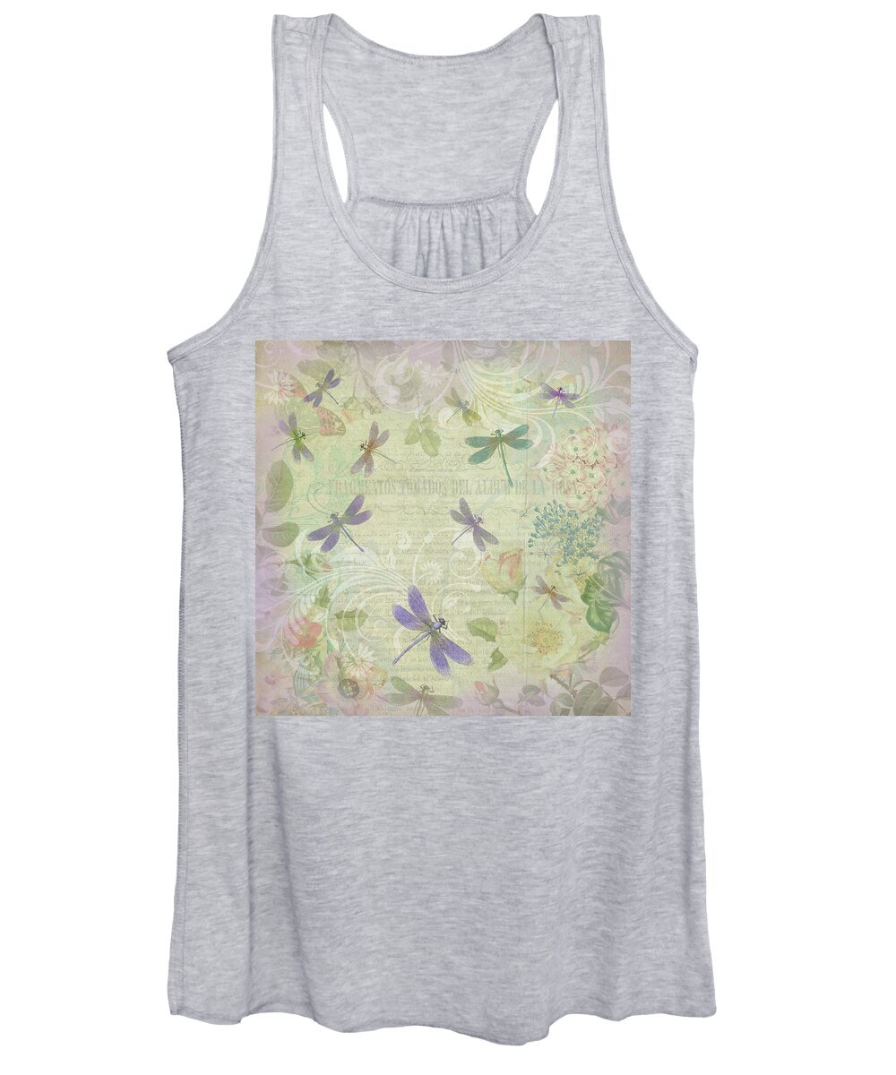 Botanical Women's Tank Top featuring the mixed media Vintage Botanical Illustrations and Dragonflies by Peggy Collins