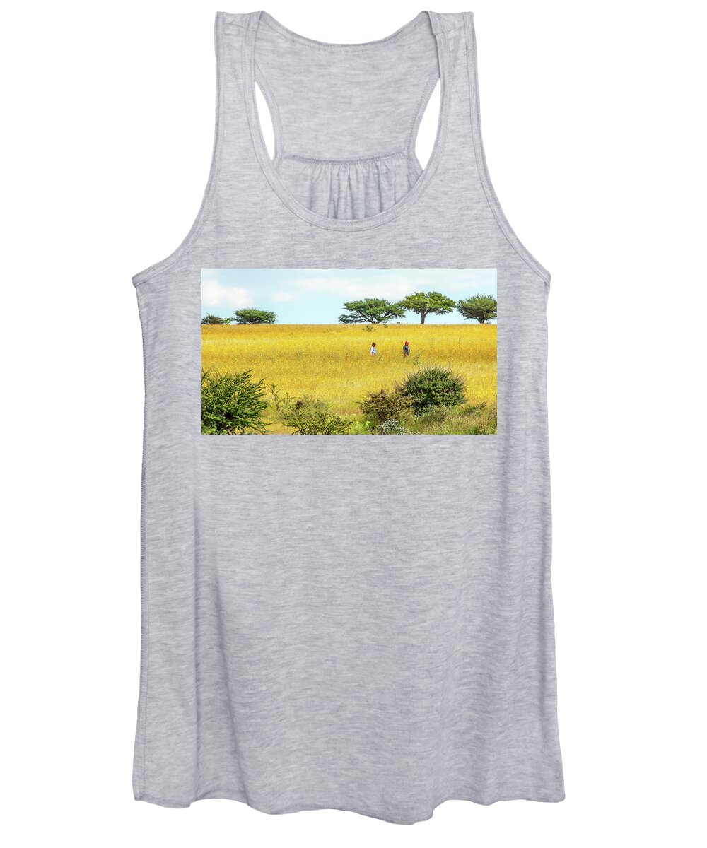 Sunflower Field Women's Tank Top featuring the photograph Walking in a Sunflower Field by Robert McKinstry