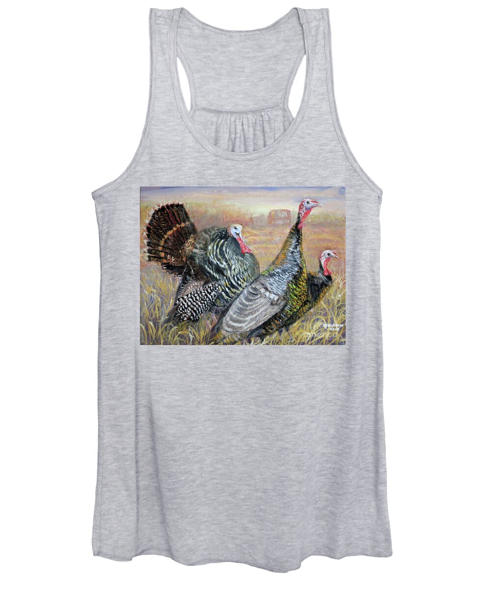 Animals Women's Tank Top featuring the painting Wild Turkey Trio by Lyric Lucas