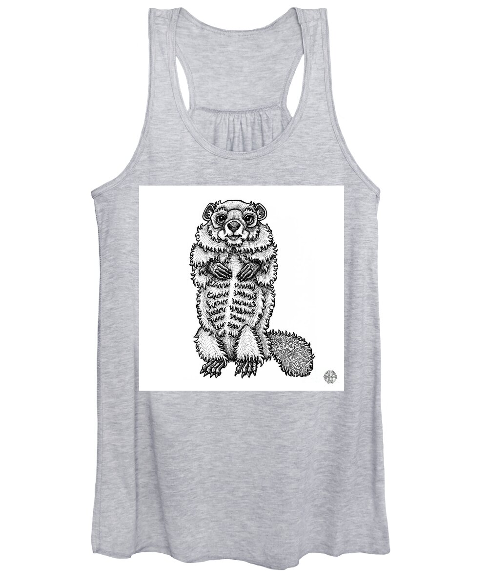 Animal Portrait Women's Tank Top featuring the drawing Woodchuck by Amy E Fraser