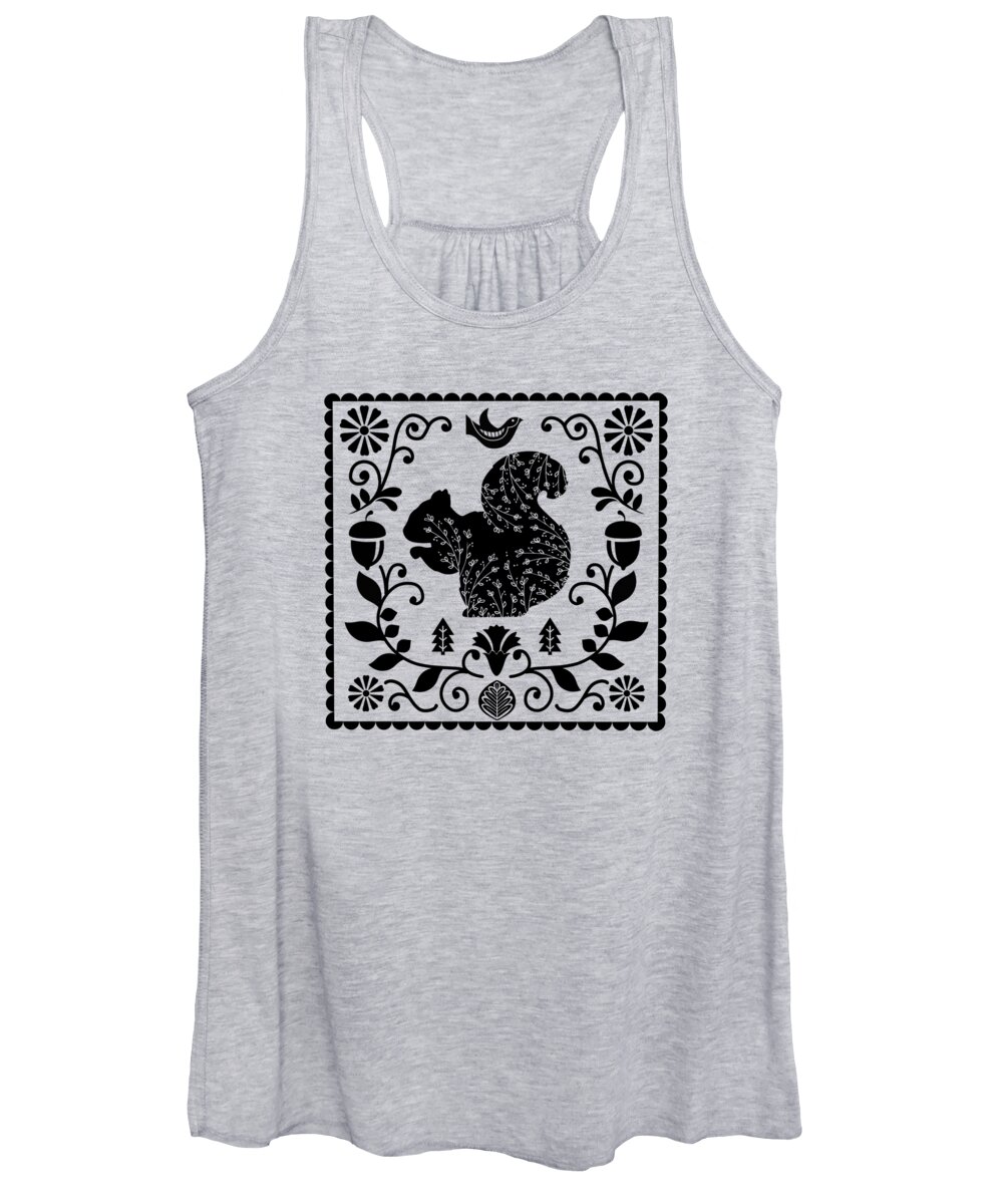 Painting Women's Tank Top featuring the painting Woodland Folk Black And White Squirrel Tile by Little Bunny Sunshine
