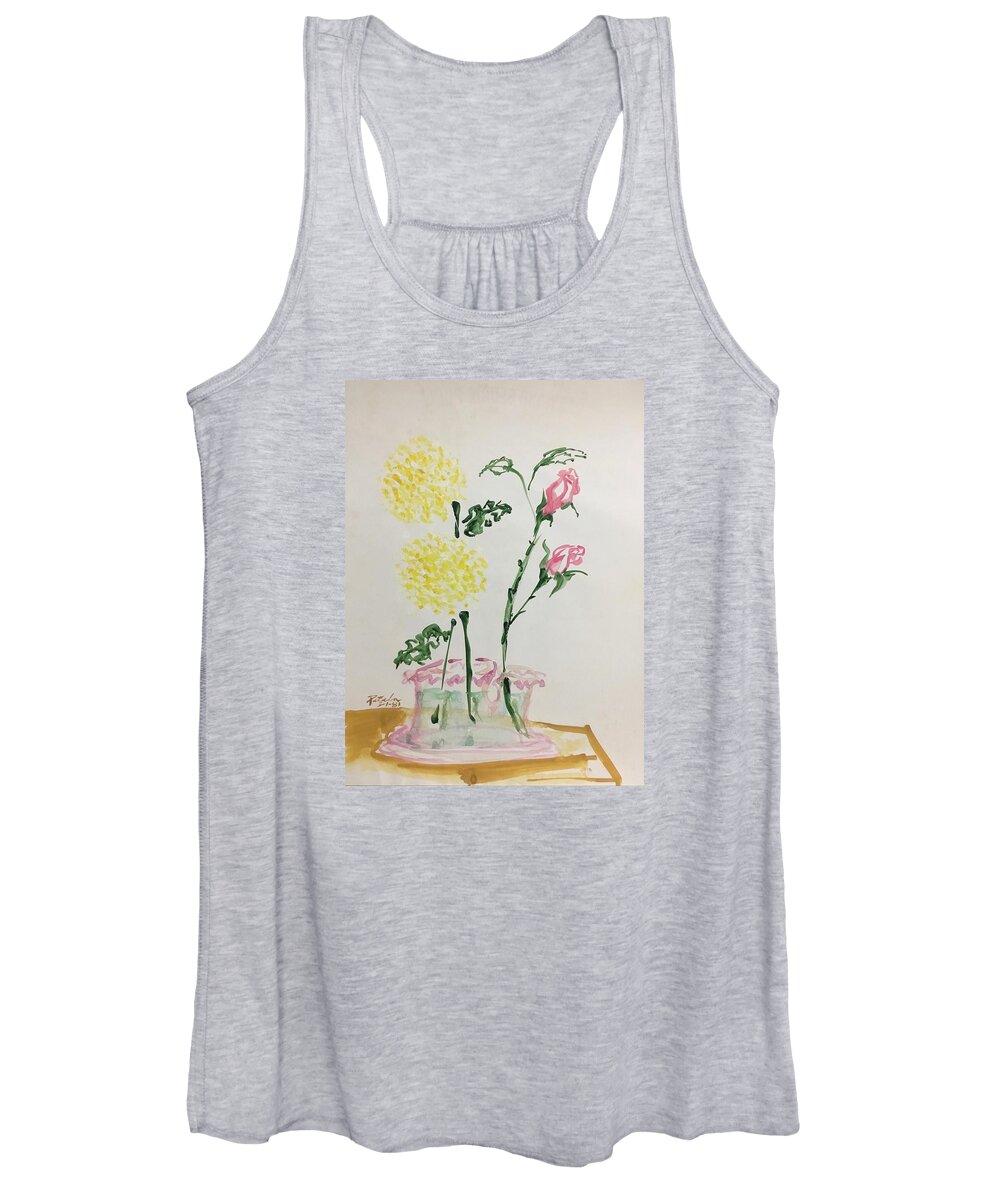 Ricardosart37 Women's Tank Top featuring the painting Yellow Mums and Pink Roses by Ricardo Penalver deceased