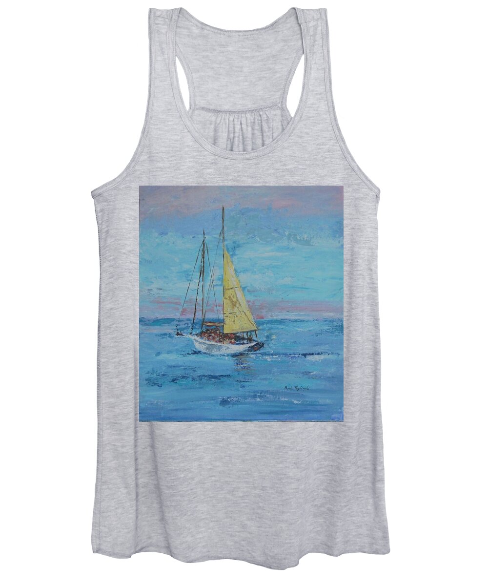 Painting Women's Tank Top featuring the painting Yellow Sail by Paula Pagliughi