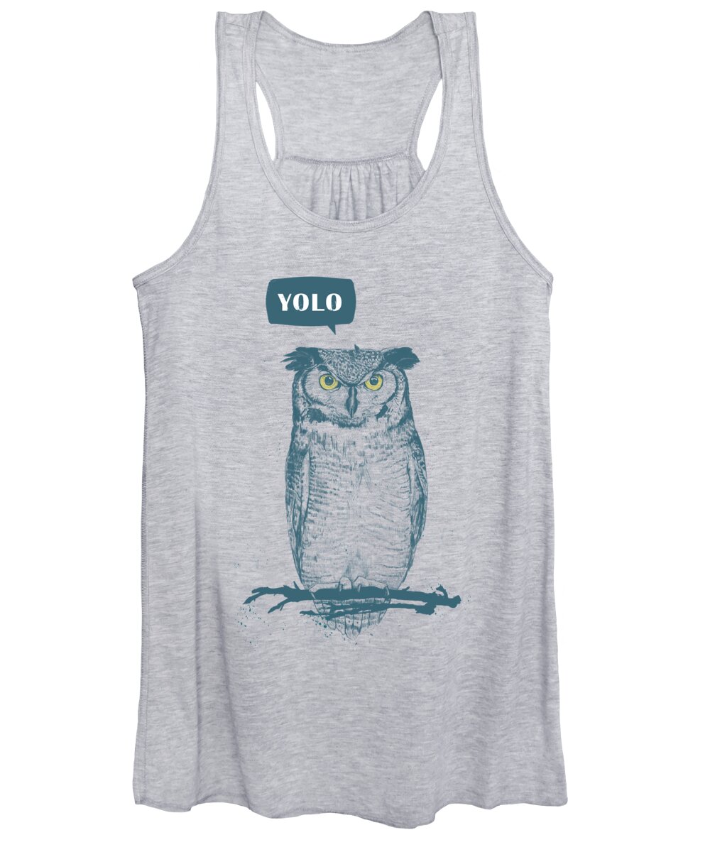 Owl Women's Tank Top featuring the mixed media Yolo by Balazs Solti