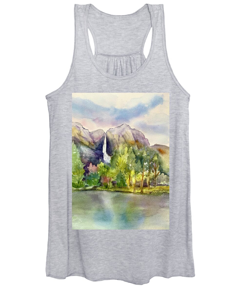 Yosemite Women's Tank Top featuring the painting Yosemite Waterfalls by Hilda Vandergriff