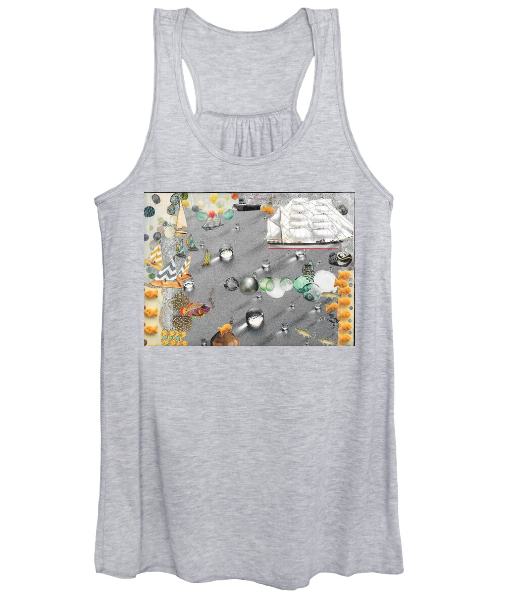 Fish Women's Tank Top featuring the mixed media Fish and Ships by Nancy Graham
