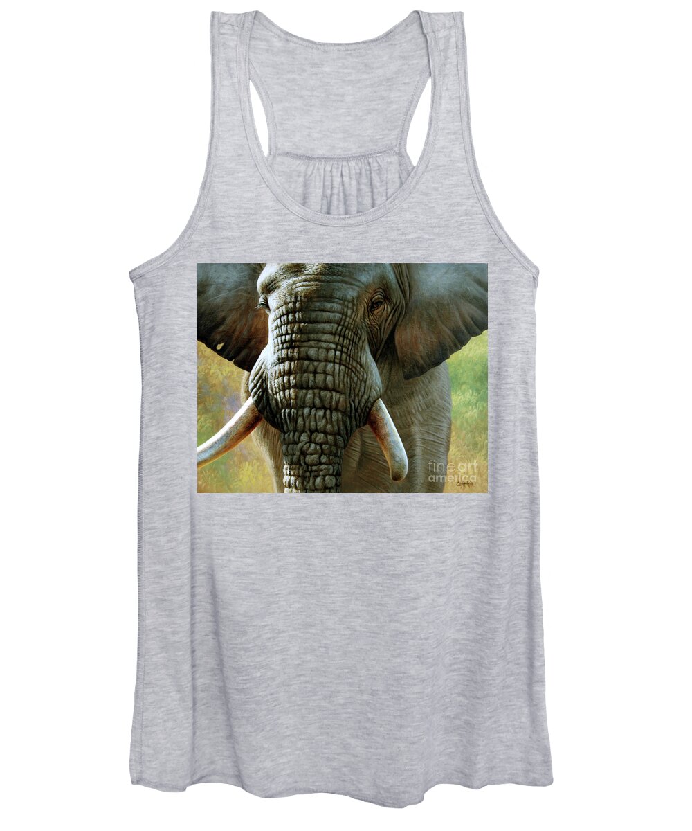 Cynthie Fisher African Women's Tank Top featuring the painting Elephant #1 by Cynthie Fisher