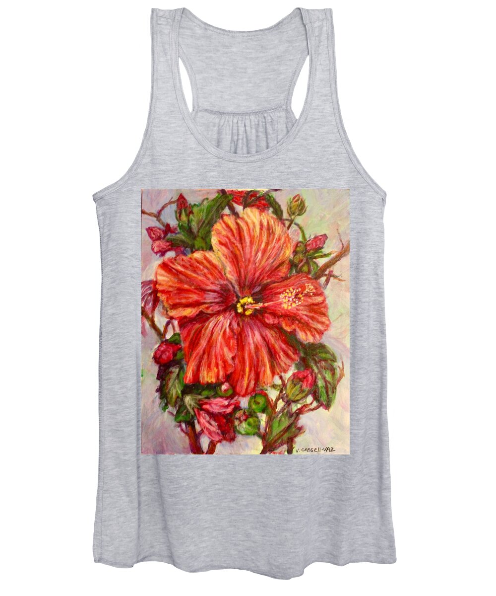 Flower Women's Tank Top featuring the painting Hibiscus #1 by Veronica Cassell vaz
