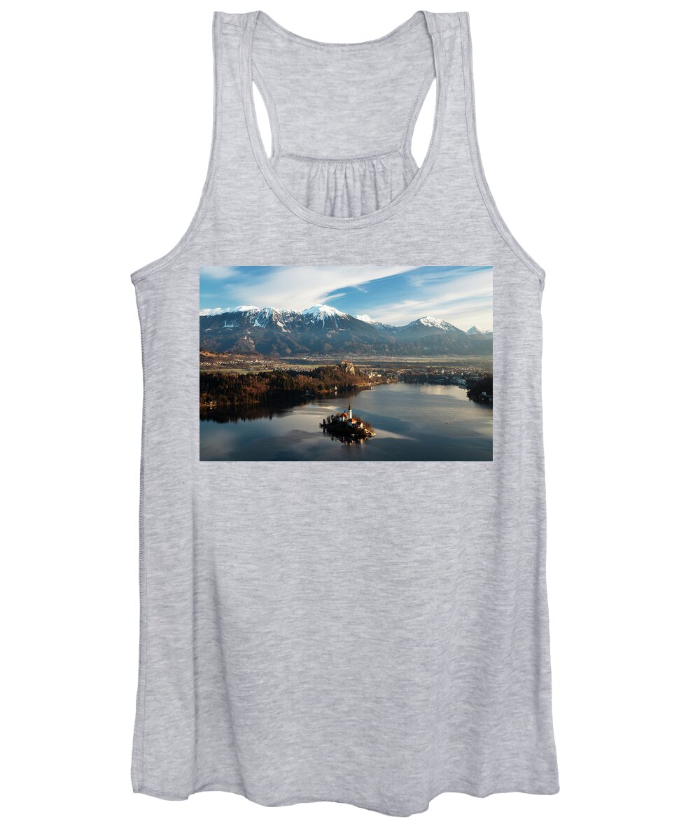 Bled Women's Tank Top featuring the photograph Morning over Lake Bled from Mala Osojnica #1 by Ian Middleton