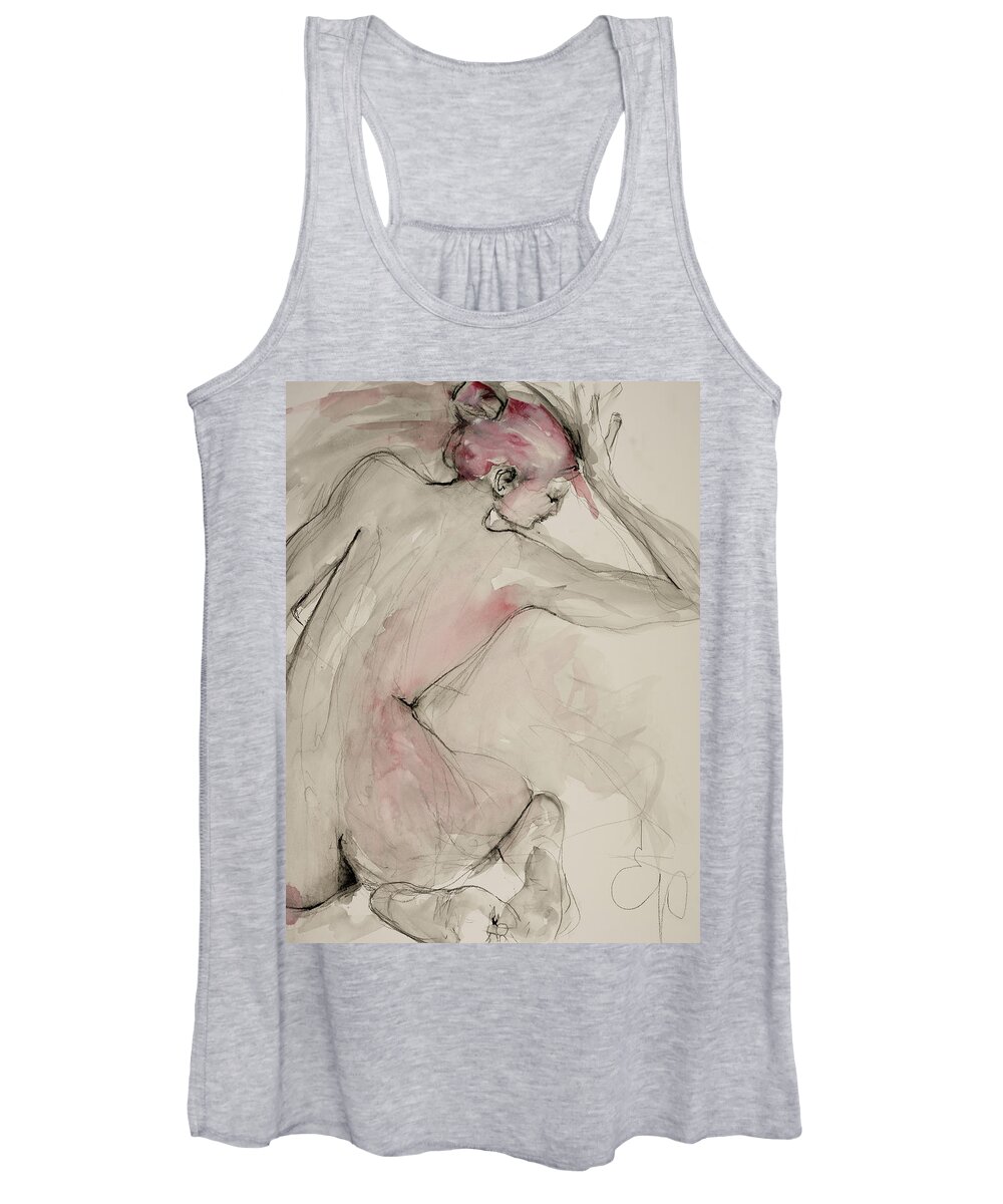 Female Women's Tank Top featuring the drawing Nude 1 #2 by Elizabeth Parashis