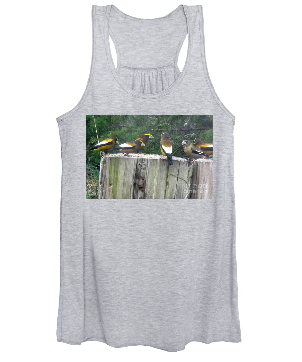 Evening Grosbeak Women's Tank Top featuring the photograph The group #2 by Marie Neder