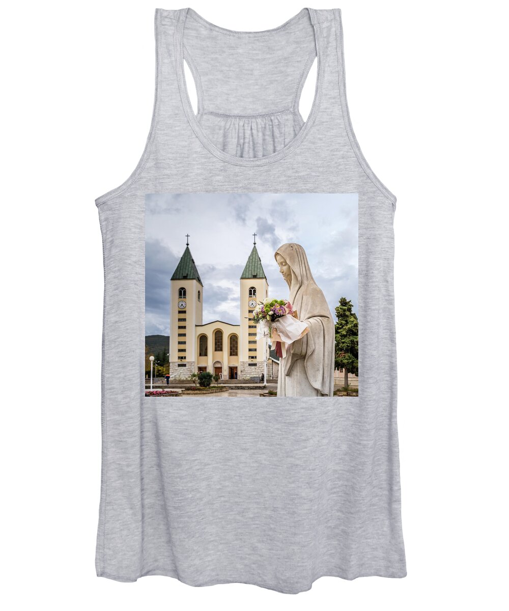 Blessd Women's Tank Top featuring the photograph statue of The Blessed Virgin Mary #3 by Vivida Photo PC