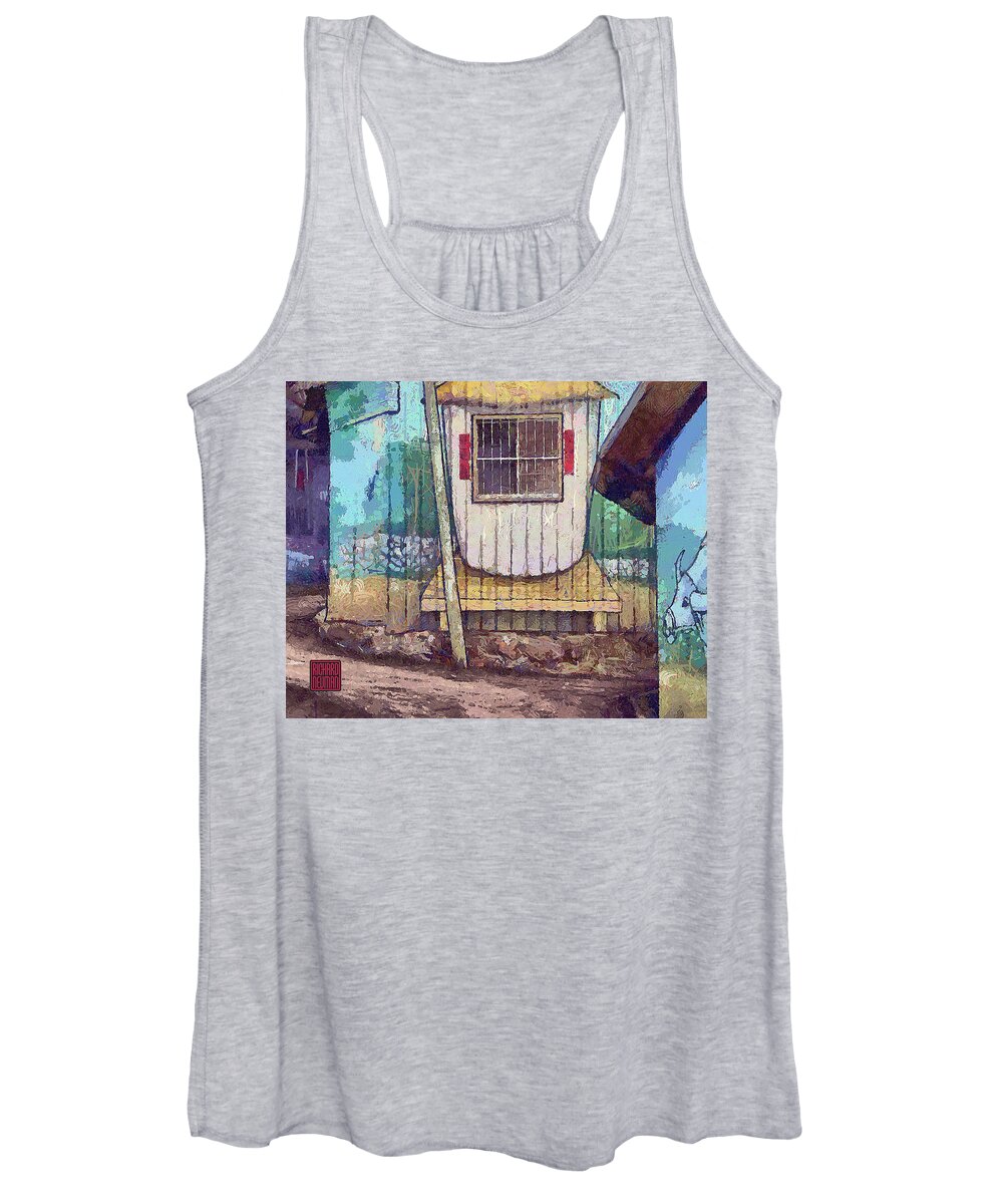 Architecture Women's Tank Top featuring the mixed media 397 Street Art, Mountain Village, Central Taiwan by Richard Neuman Architectural Gifts
