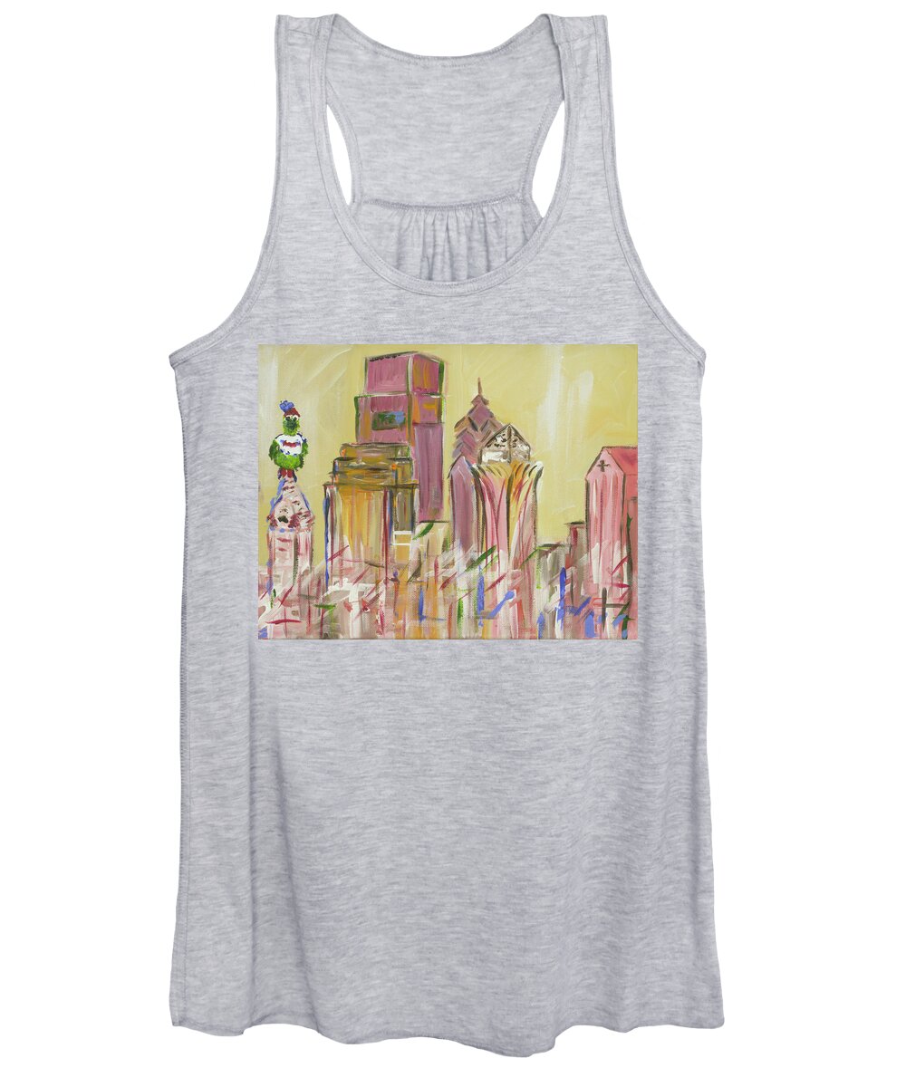 Philadelphia Women's Tank Top featuring the painting Philly Skyline with Phan by Britt Miller