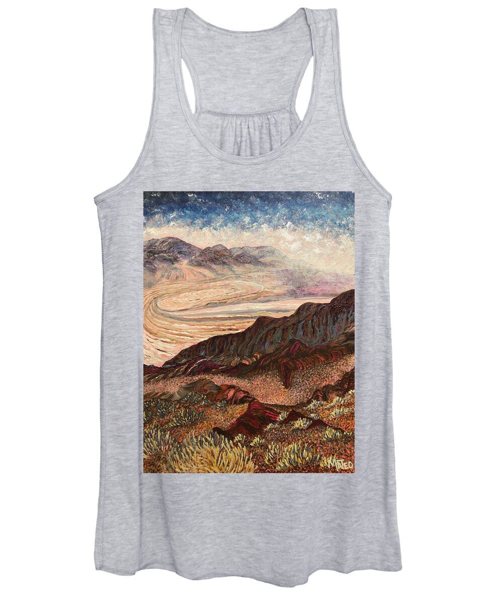 Dante's View Women's Tank Top featuring the painting 5,475 feet above the desert floor. Dante's View, Death Valley, California. #5475 by ArtStudio Mateo