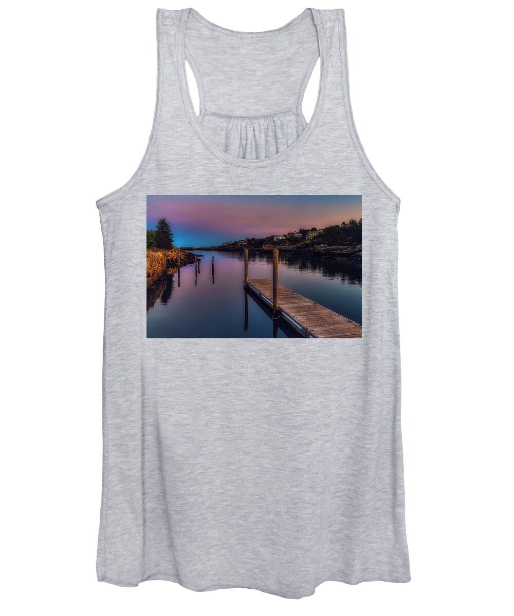 Perkins Cove Women's Tank Top featuring the photograph A Beautiful Night in Perkins Cove by Penny Polakoff