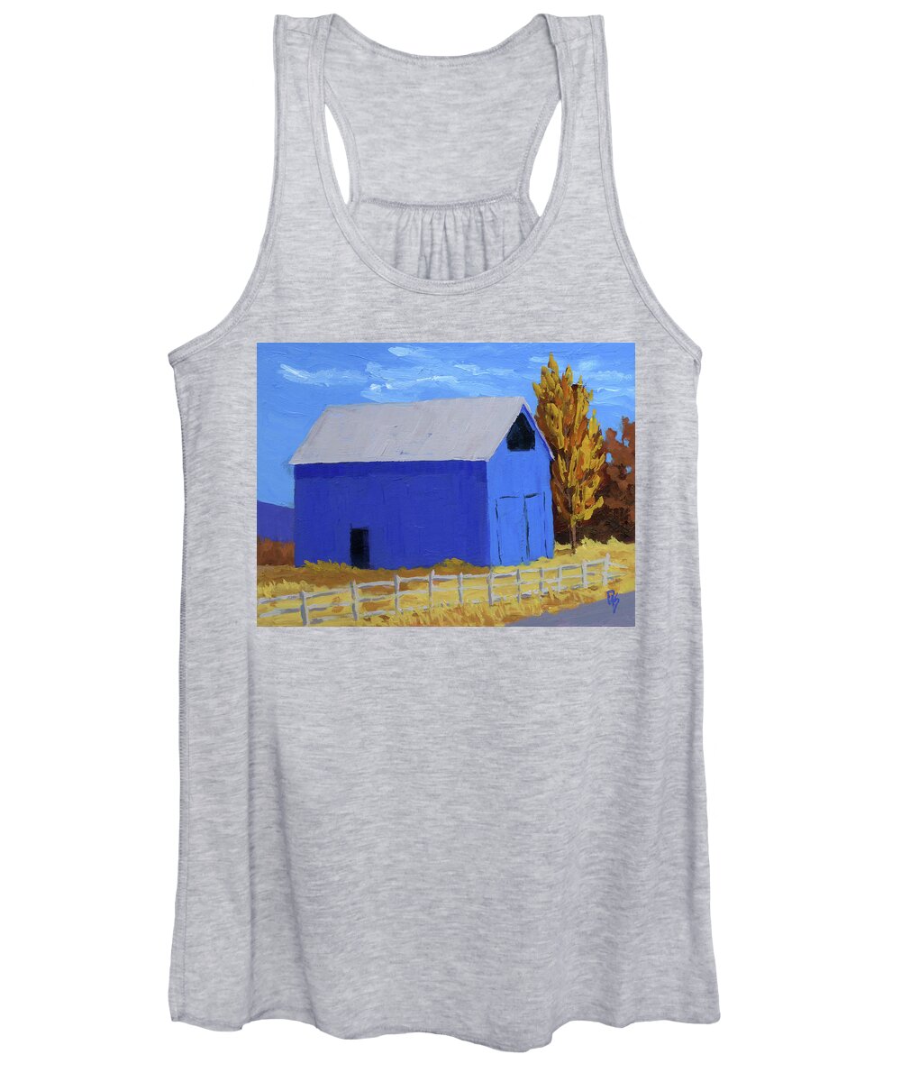 Rural Women's Tank Top featuring the painting A Big Blue Barn by David King Studio