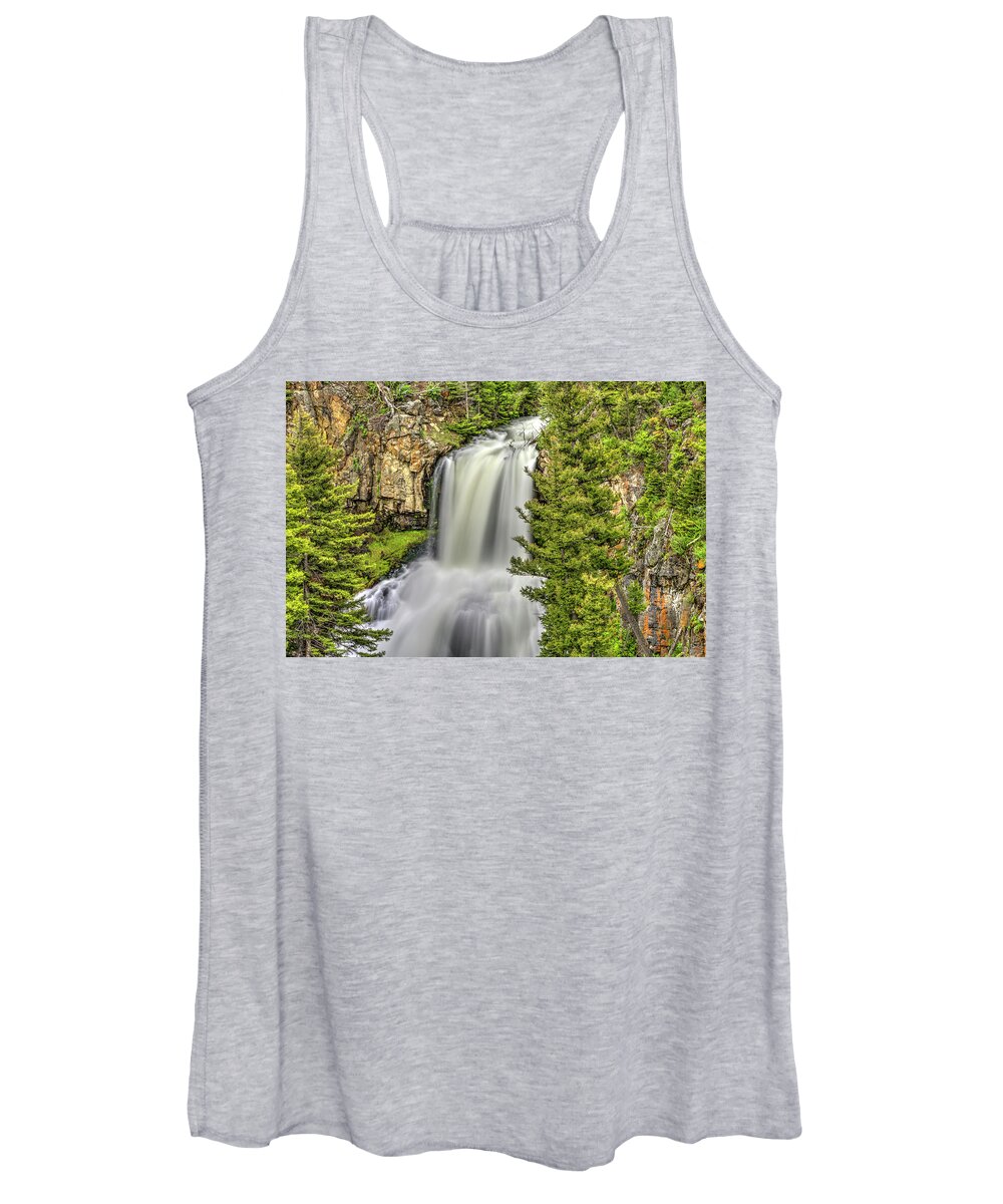 A Dreamy Day At Udine Falls In Yellowstone National Women's Tank Top featuring the photograph A dreamy day by Carolyn Hall