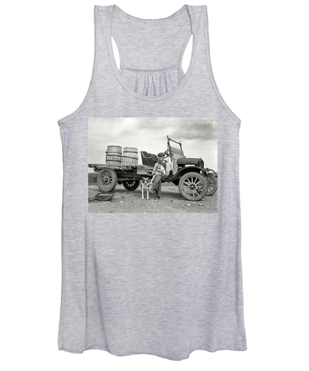 Truck Women's Tank Top featuring the photograph A Man and his Model TT Ford Truck and Pets by DK Digital