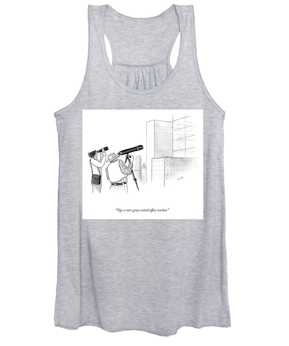 Yep Women's Tank Top featuring the drawing A Rare Gray Suited Office Worker by Julia Suits