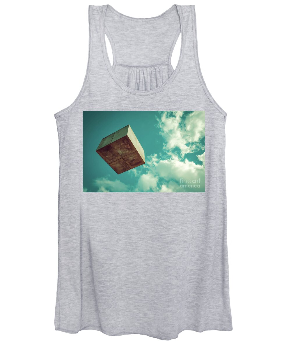 Square Women's Tank Top featuring the photograph A surreal photograph capturing a square object seemingly defying gravity as it hovers effortlessly a by Joaquin Corbalan
