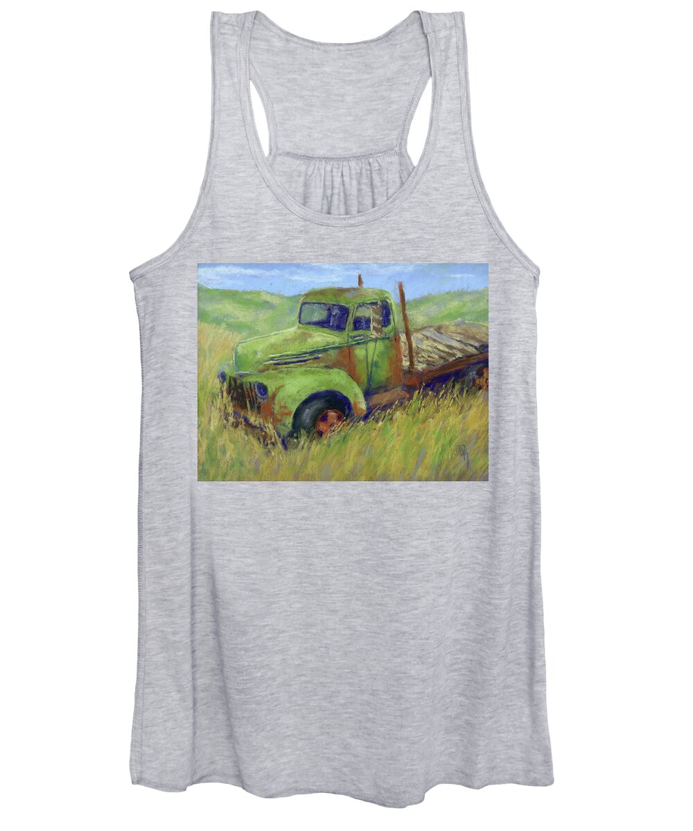 Ford Truck Women's Tank Top featuring the painting Abandoned Flatbed Ford Truck by David King Studio