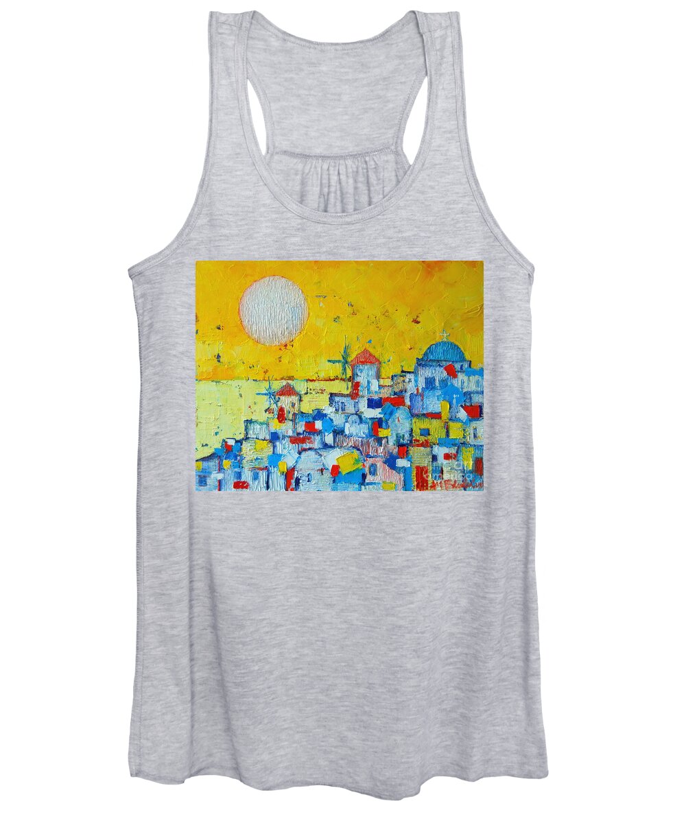 Santorini Women's Tank Top featuring the painting Abstract Santorini - Oia Before Sunset by Ana Maria Edulescu